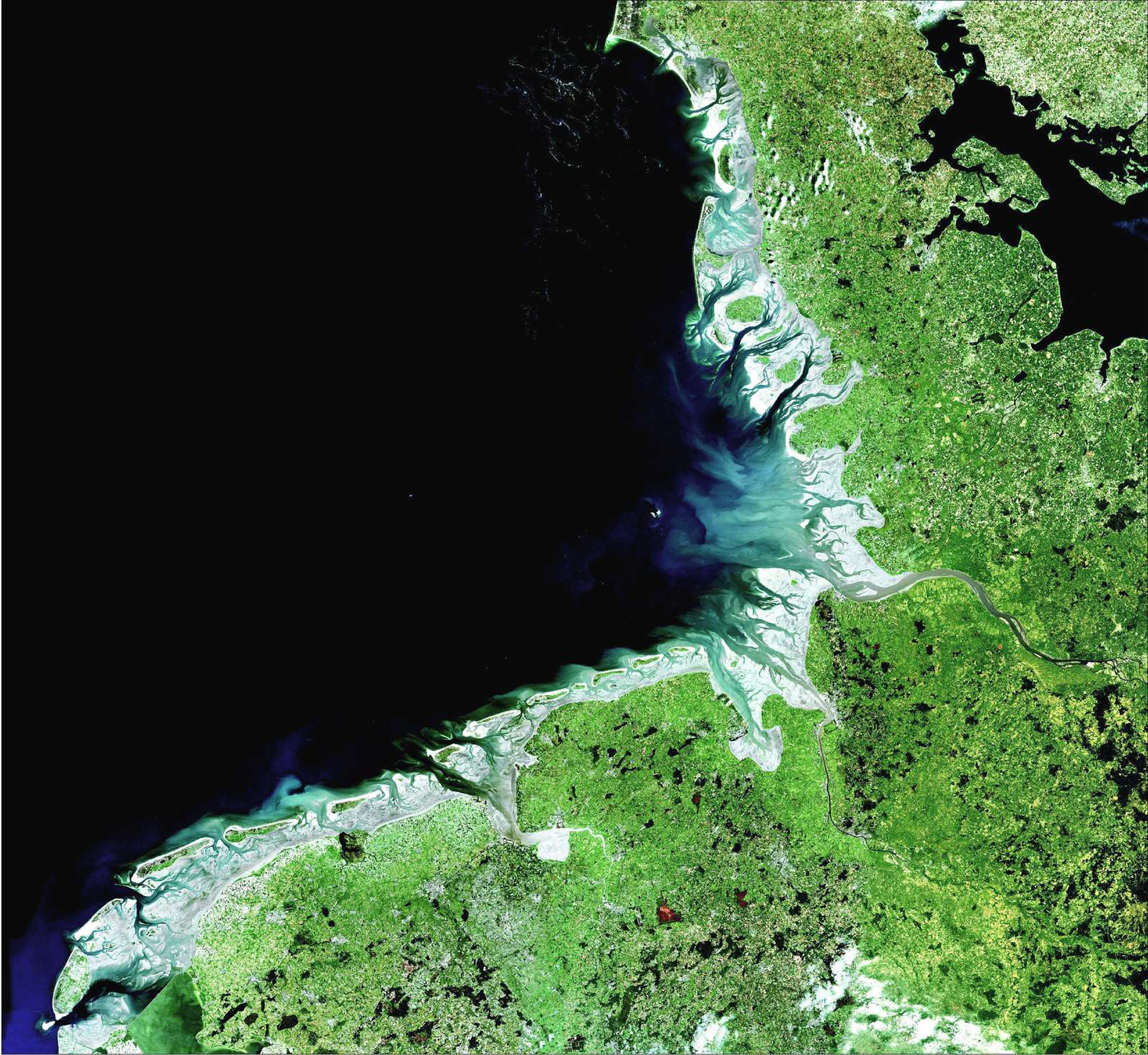 Satellitfoto af Verdensarv Vadehavet. Copyright CWSS.