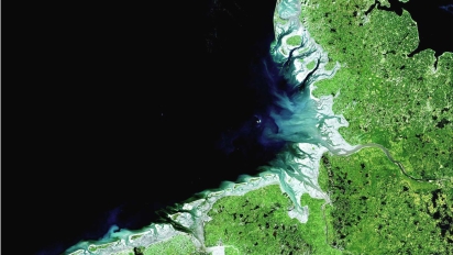 Satellitfoto af Verdensarv Vadehavet. Copyright CWSS.